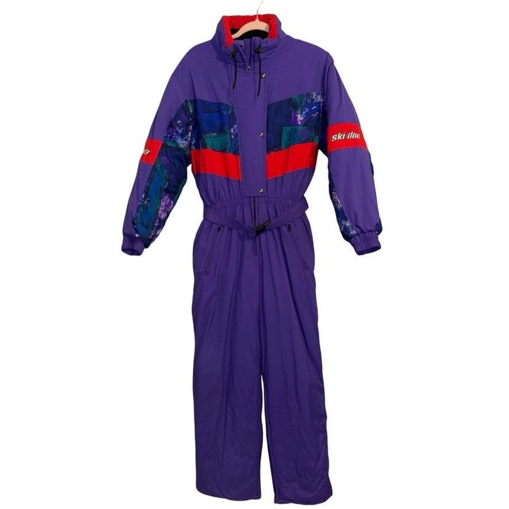 Vintage 80s Ski-Doo Bombardier Women's belted Ski Suit. Size Medium